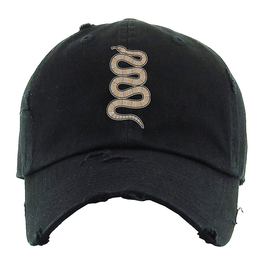 Coconut Milk Low 1s Distressed Dad Hat | Coiled Snake, Black