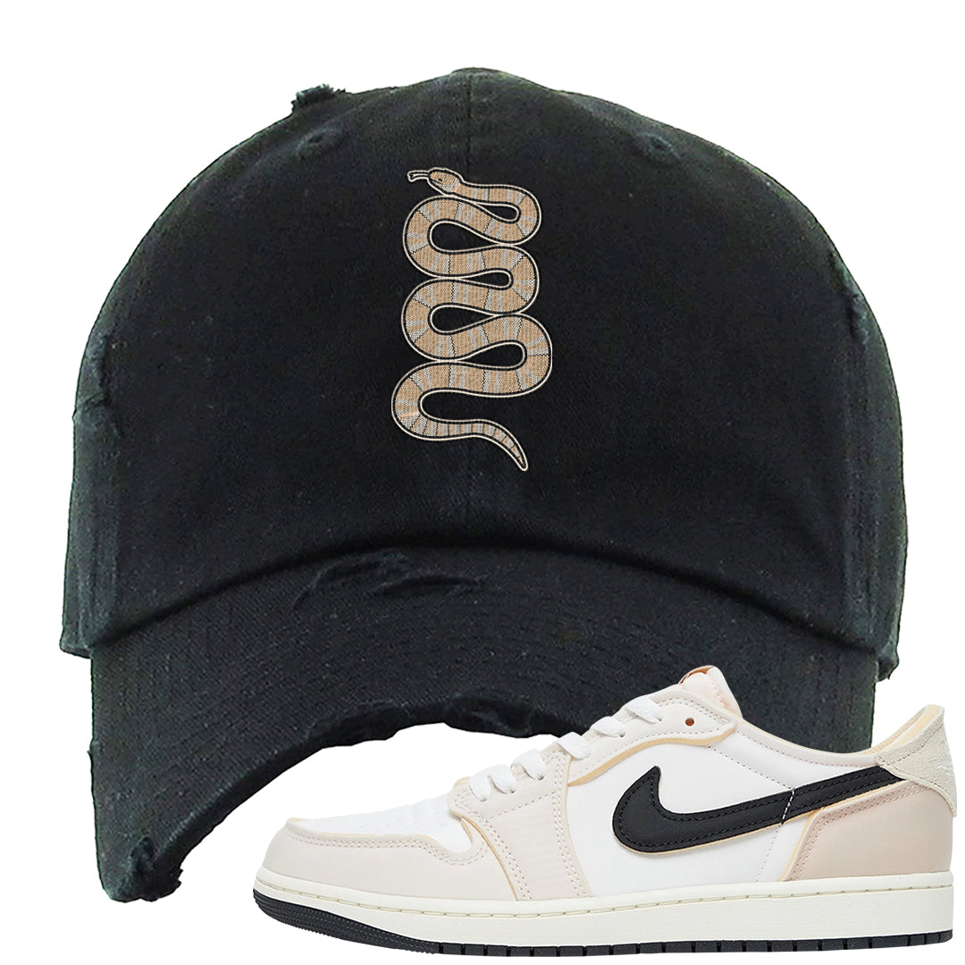 Coconut Milk Low 1s Distressed Dad Hat | Coiled Snake, Black