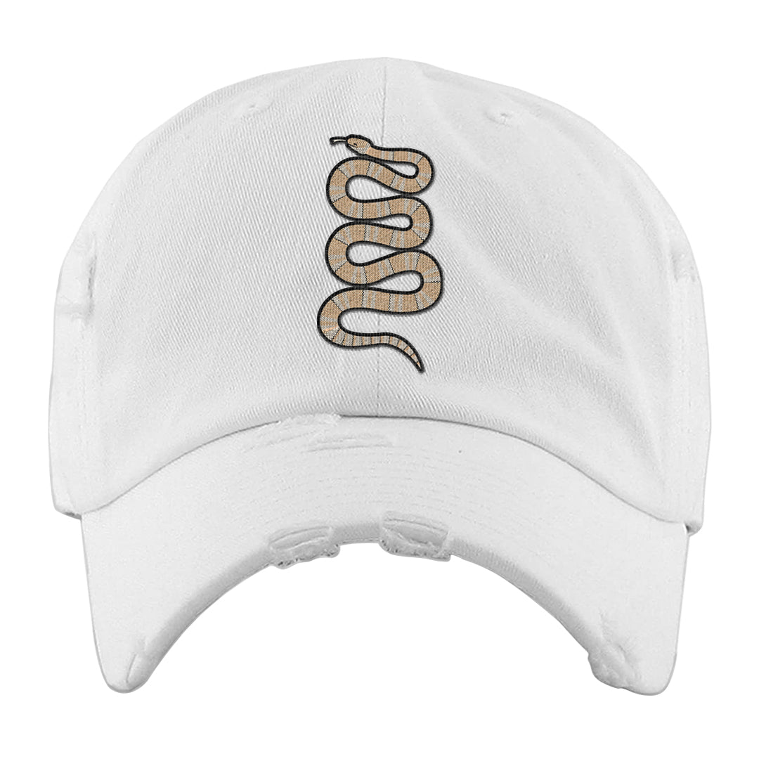 Coconut Milk Low 1s Distressed Dad Hat | Coiled Snake, White