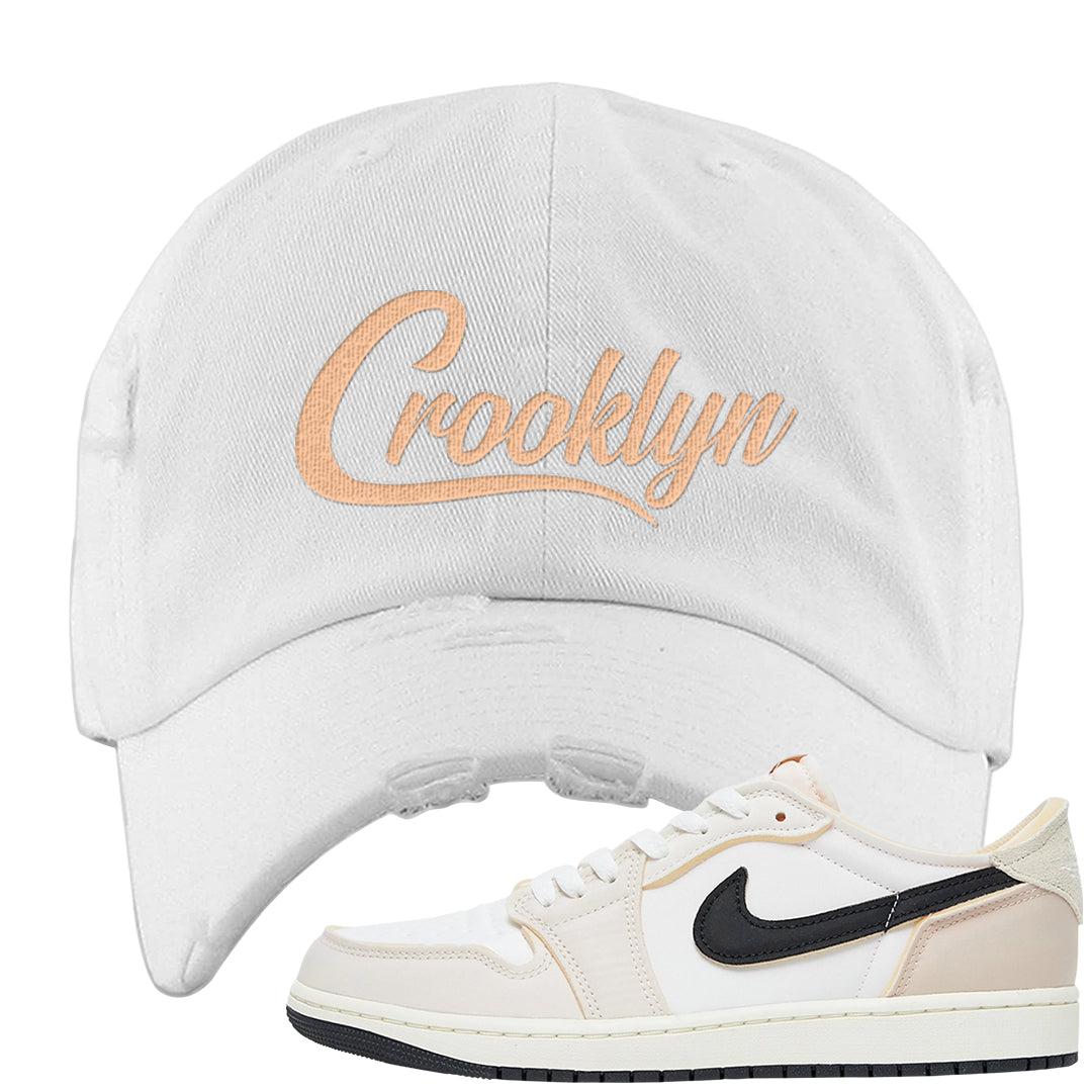 Coconut Milk Low 1s Distressed Dad Hat | Crooklyn, White