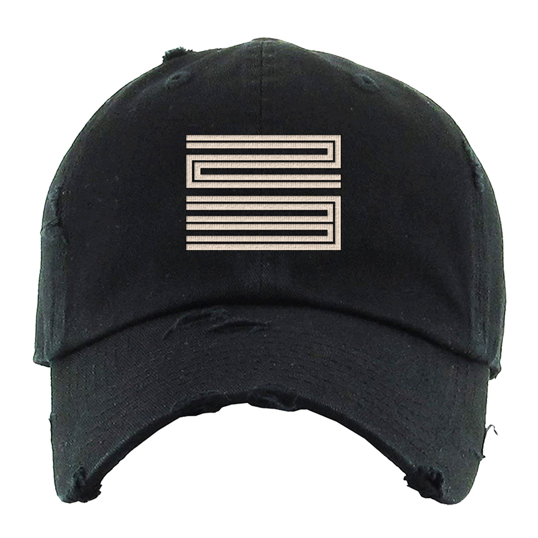 Coconut Milk Low 1s Distressed Dad Hat | Double Line 23, Black