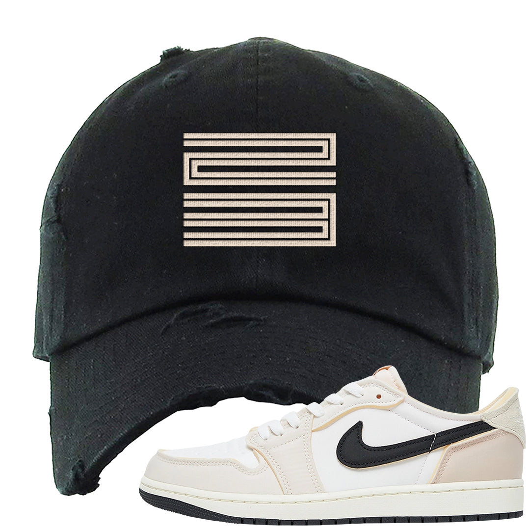 Coconut Milk Low 1s Distressed Dad Hat | Double Line 23, Black