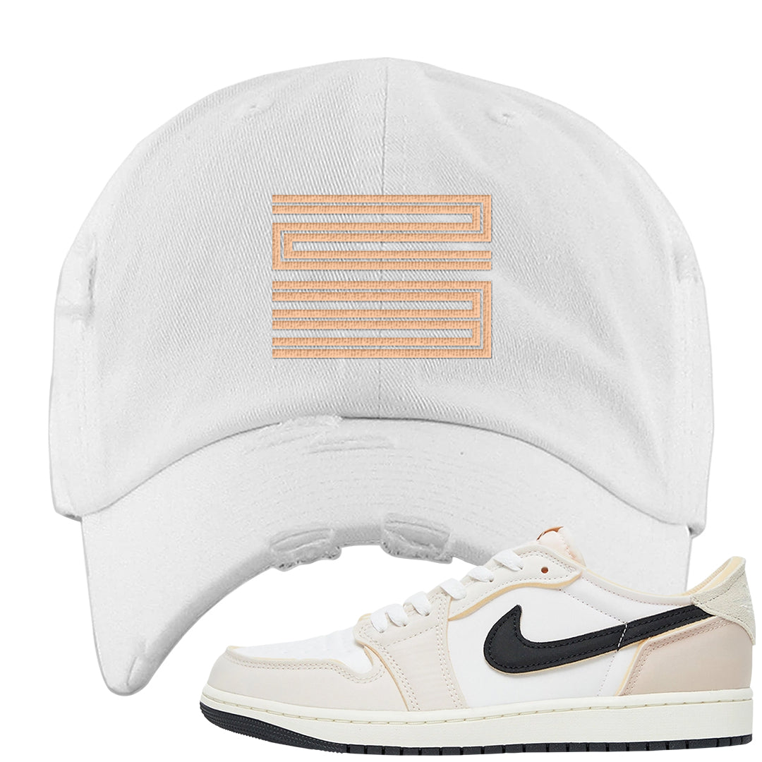 Coconut Milk Low 1s Distressed Dad Hat | Double Line 23, White