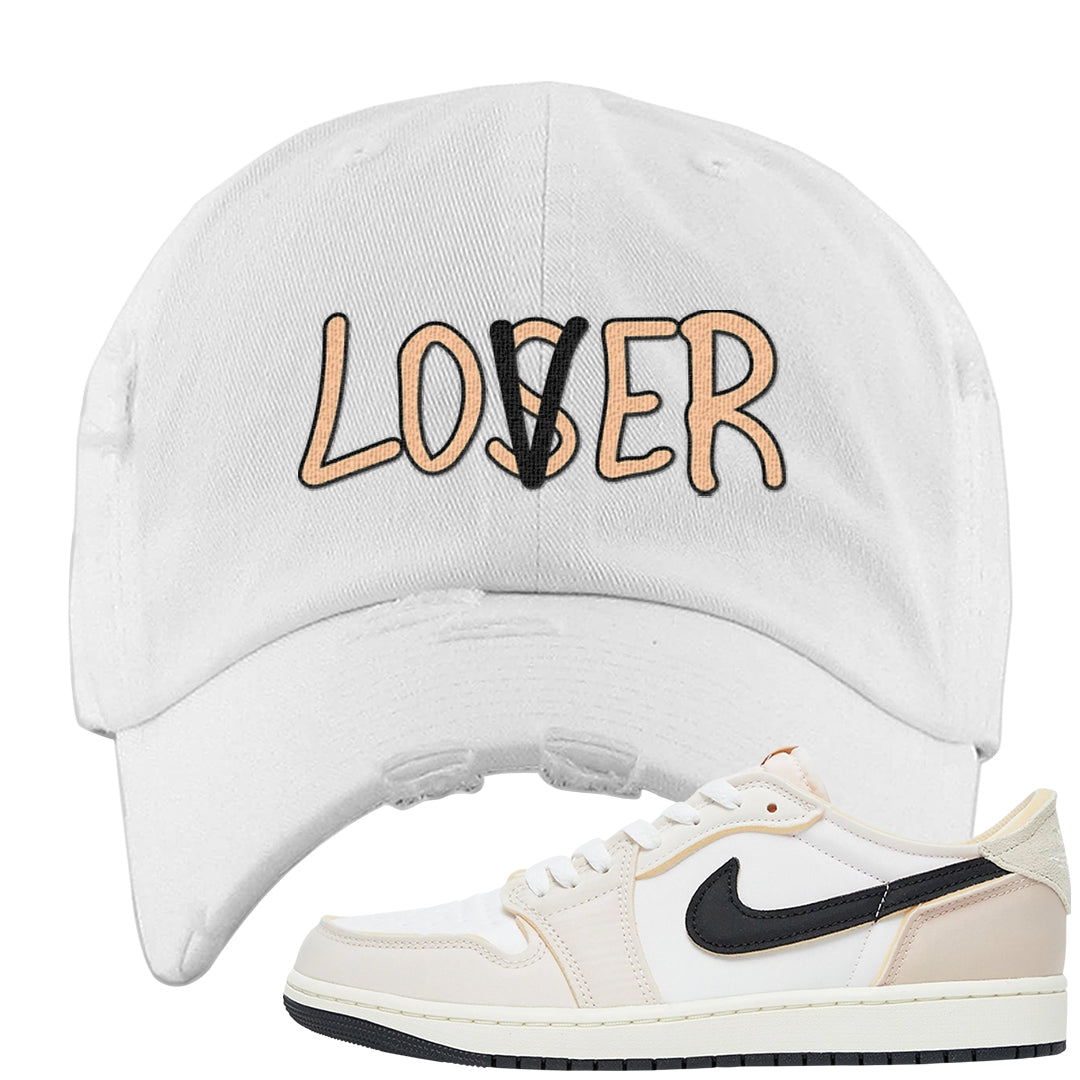 Coconut Milk Low 1s Distressed Dad Hat | Lover, White