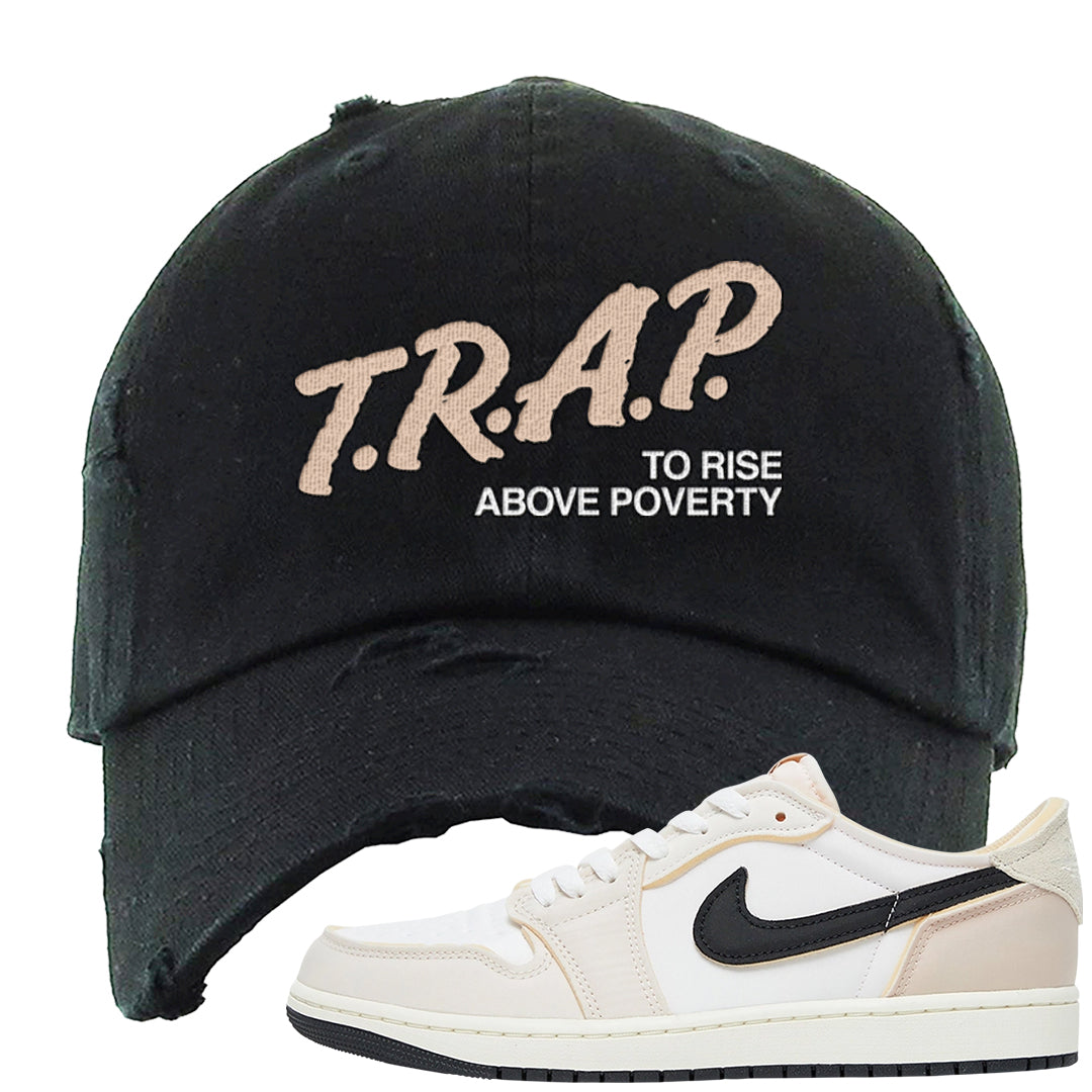 Coconut Milk Low 1s Distressed Dad Hat | Trap To Rise Above Poverty, Black