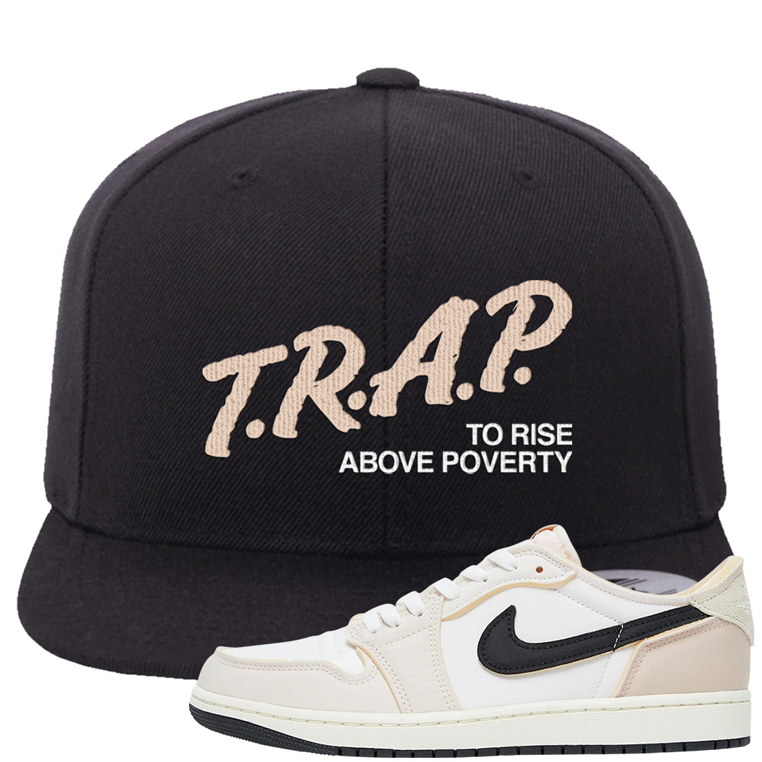 Coconut Milk Low 1s Snapback Hat | Trap To Rise Above Poverty, Black