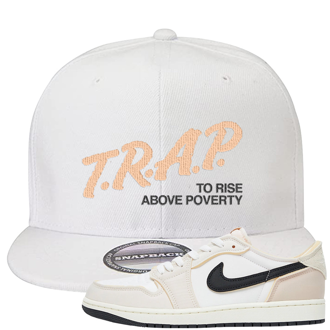 Coconut Milk Low 1s Snapback Hat | Trap To Rise Above Poverty, White