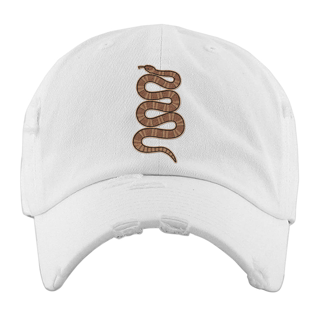 Medium Brown Low 1s Distressed Dad Hat | Coiled Snake, White