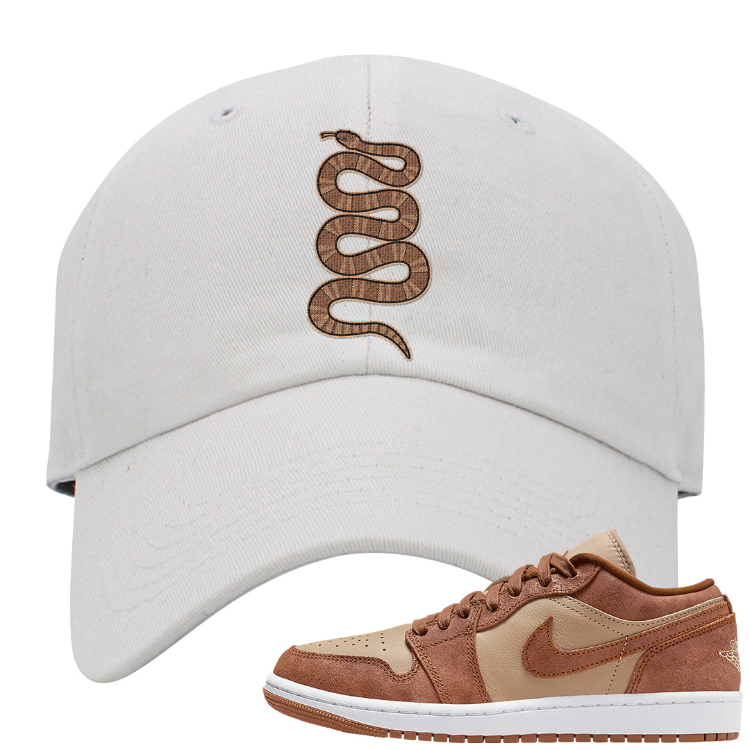 Medium Brown Low 1s Dad Hat | Coiled Snake, White