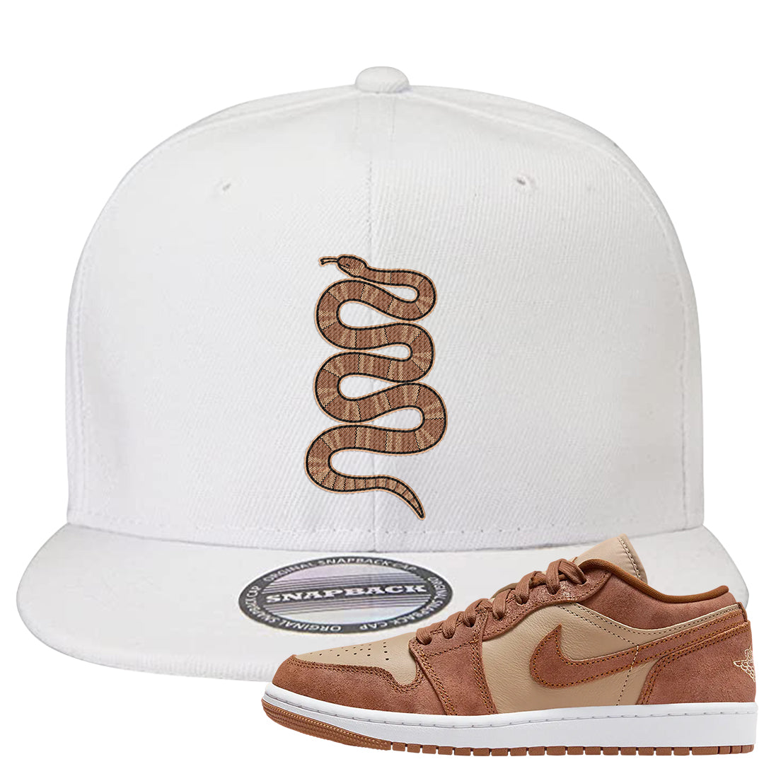 Medium Brown Low 1s Snapback Hat | Coiled Snake, White