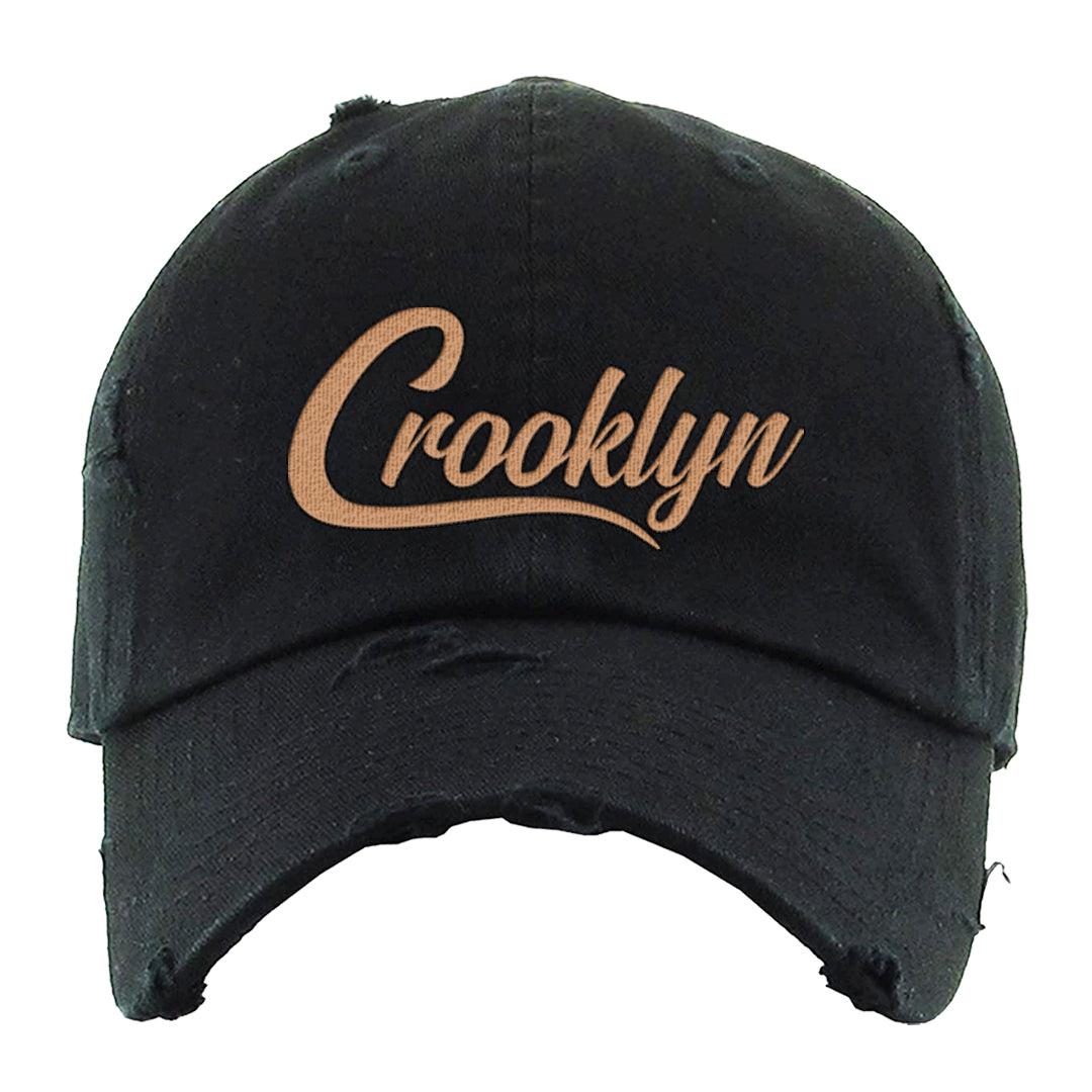 Medium Brown Low 1s Distressed Dad Hat | Crooklyn, Black