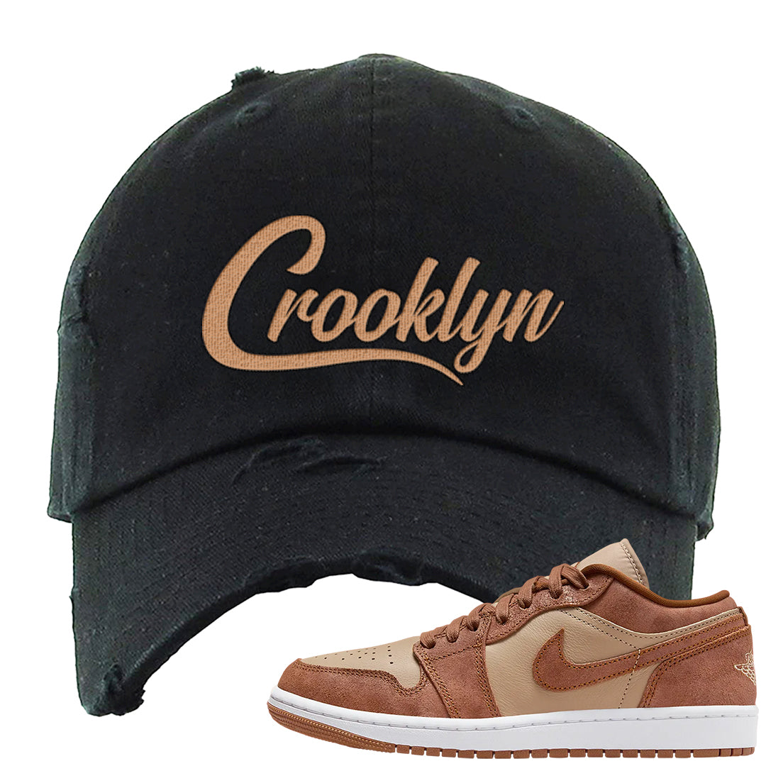 Medium Brown Low 1s Distressed Dad Hat | Crooklyn, Black