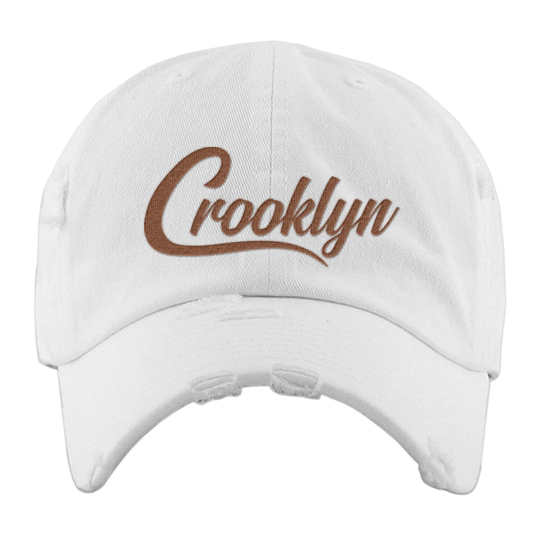 Medium Brown Low 1s Distressed Dad Hat | Crooklyn, White