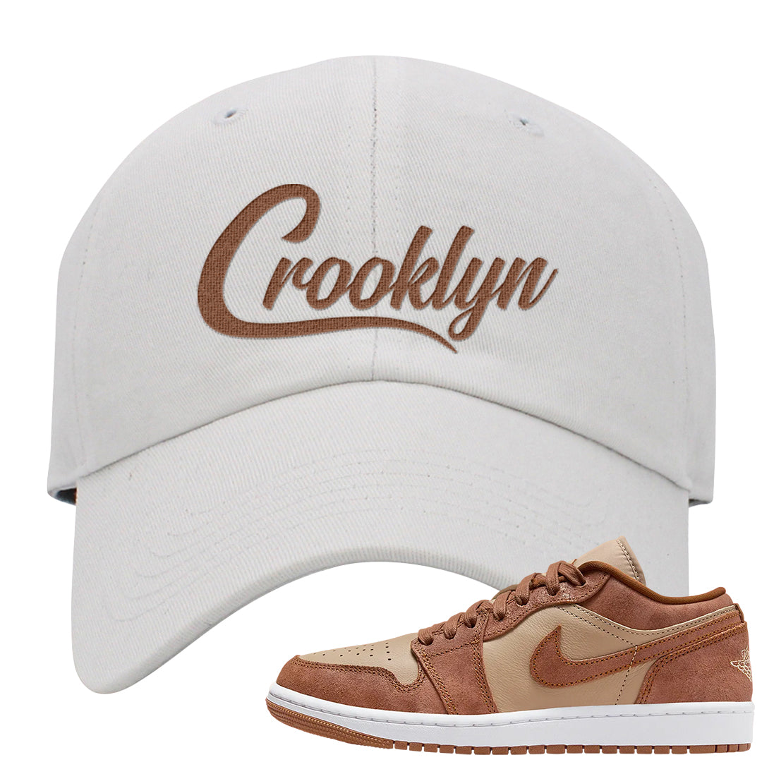 Medium Brown Low 1s Dad Hat | Crooklyn, White