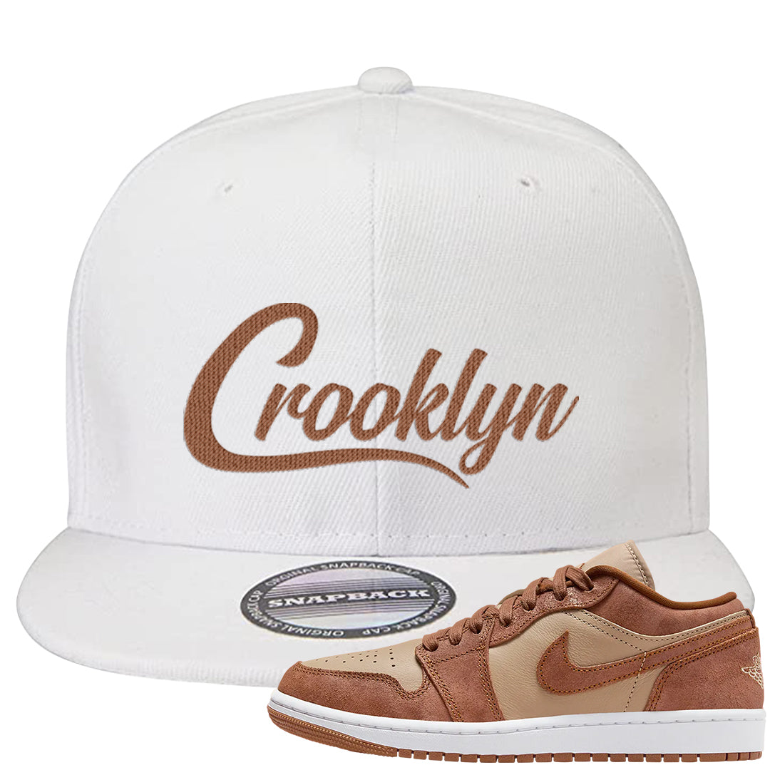 Medium Brown Low 1s Snapback Hat | Crooklyn, White