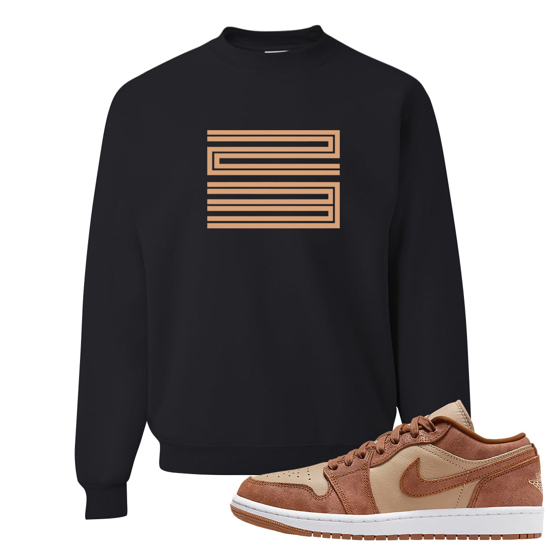 Medium Brown Low 1s Crewneck Sweatshirt | Double Line 23, Black