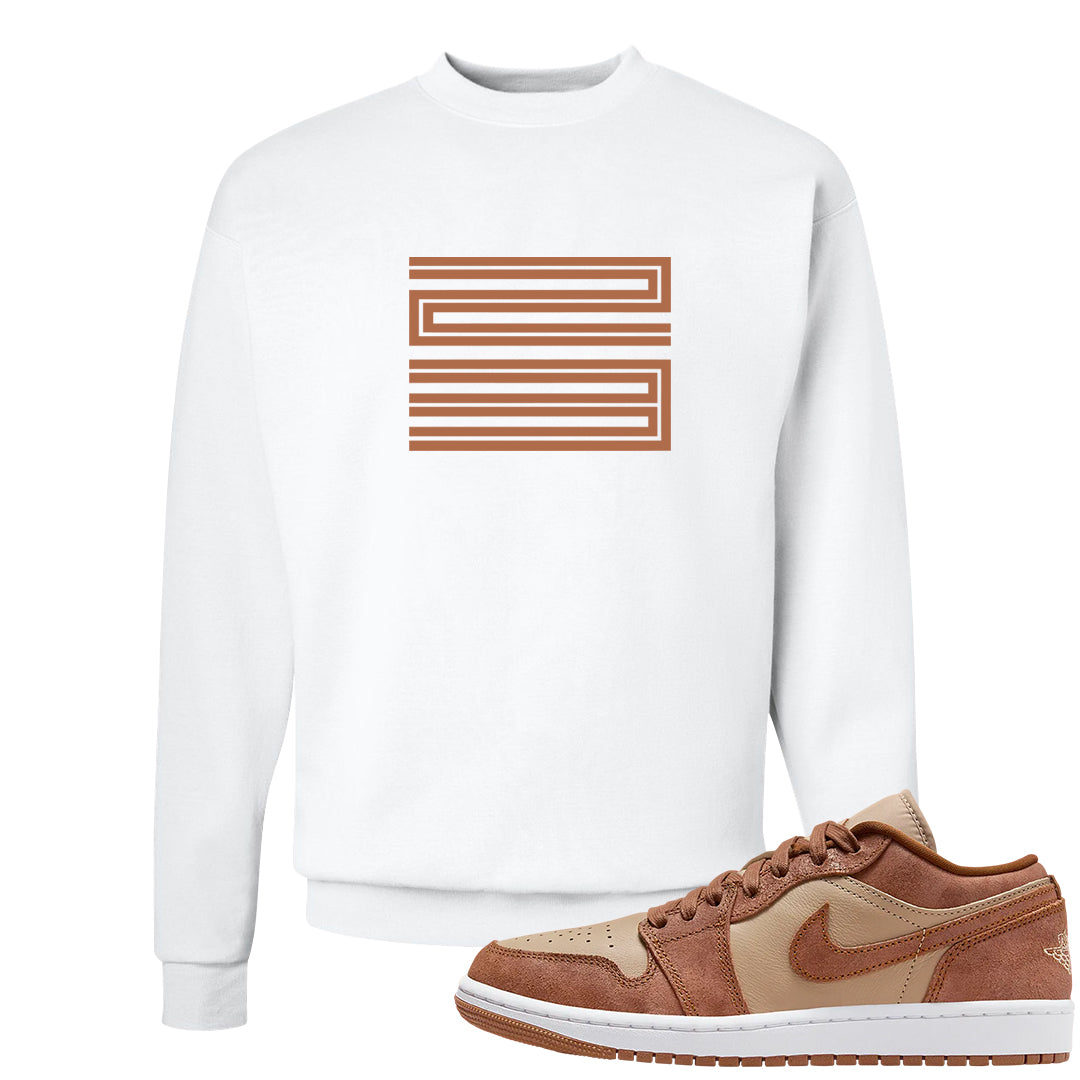 Medium Brown Low 1s Crewneck Sweatshirt | Double Line 23, White