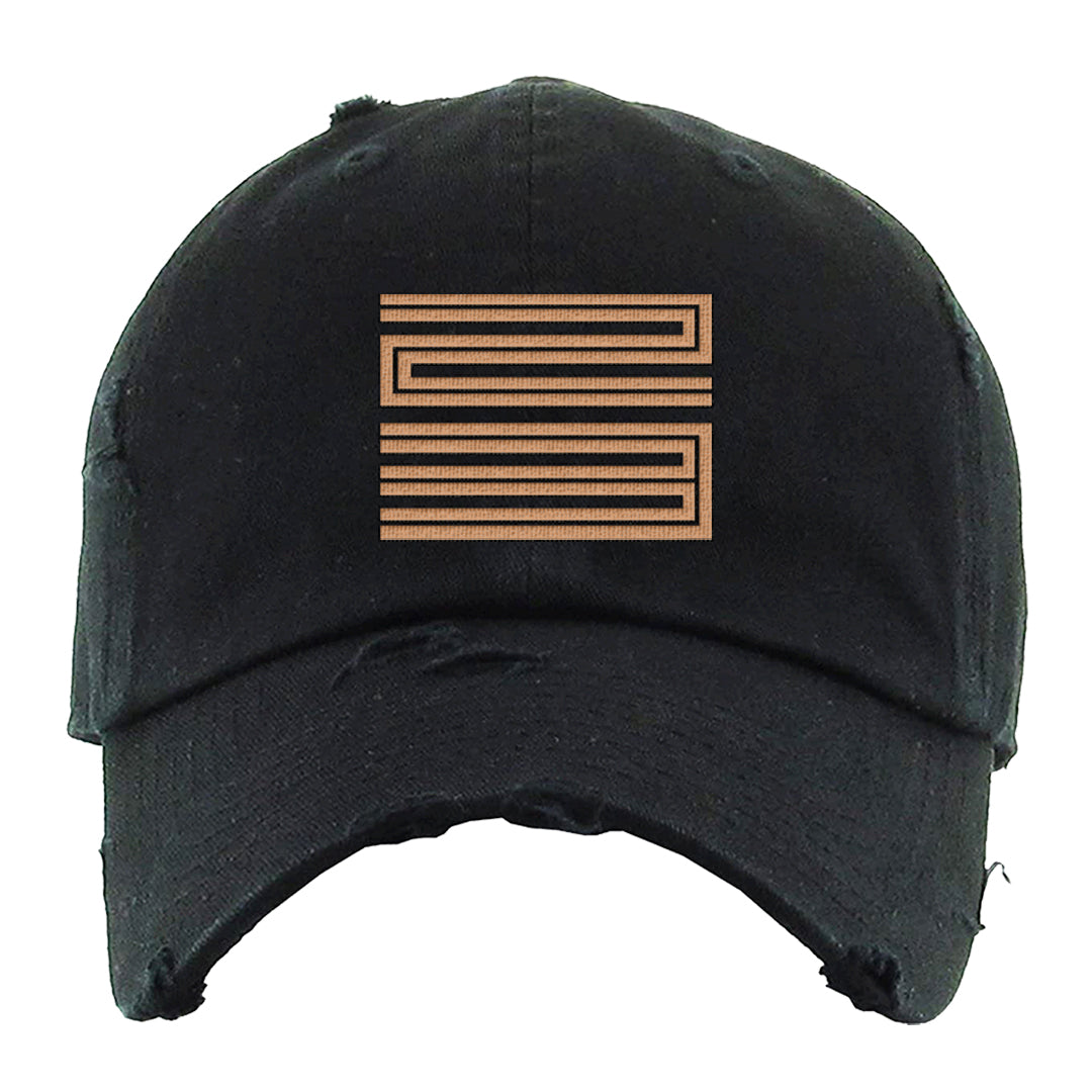 Medium Brown Low 1s Distressed Dad Hat | Double Line 23, Black