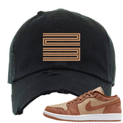 Medium Brown Low 1s Distressed Dad Hat | Double Line 23, Black