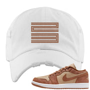 Medium Brown Low 1s Distressed Dad Hat | Double Line 23, White