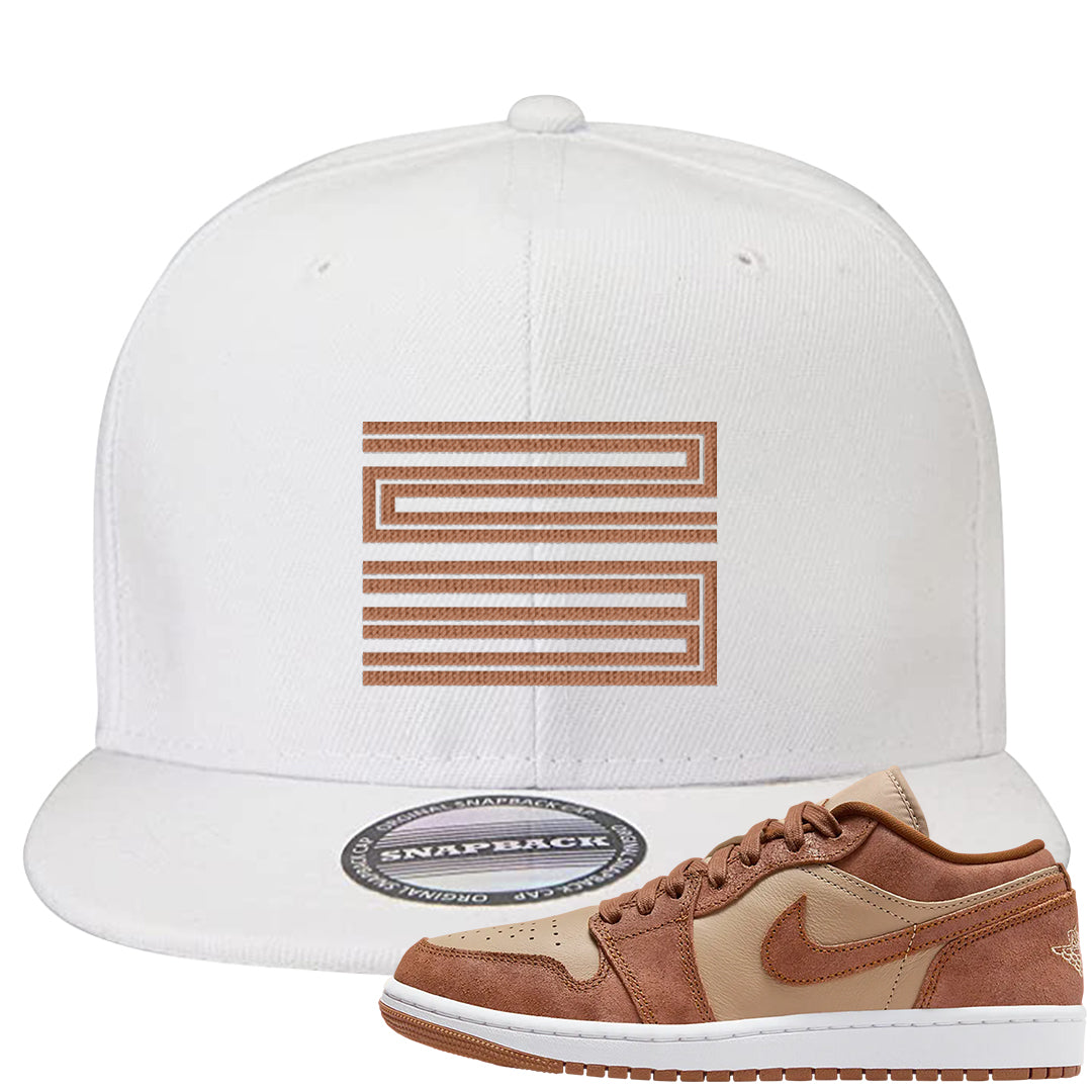 Medium Brown Low 1s Snapback Hat | Double Line 23, White