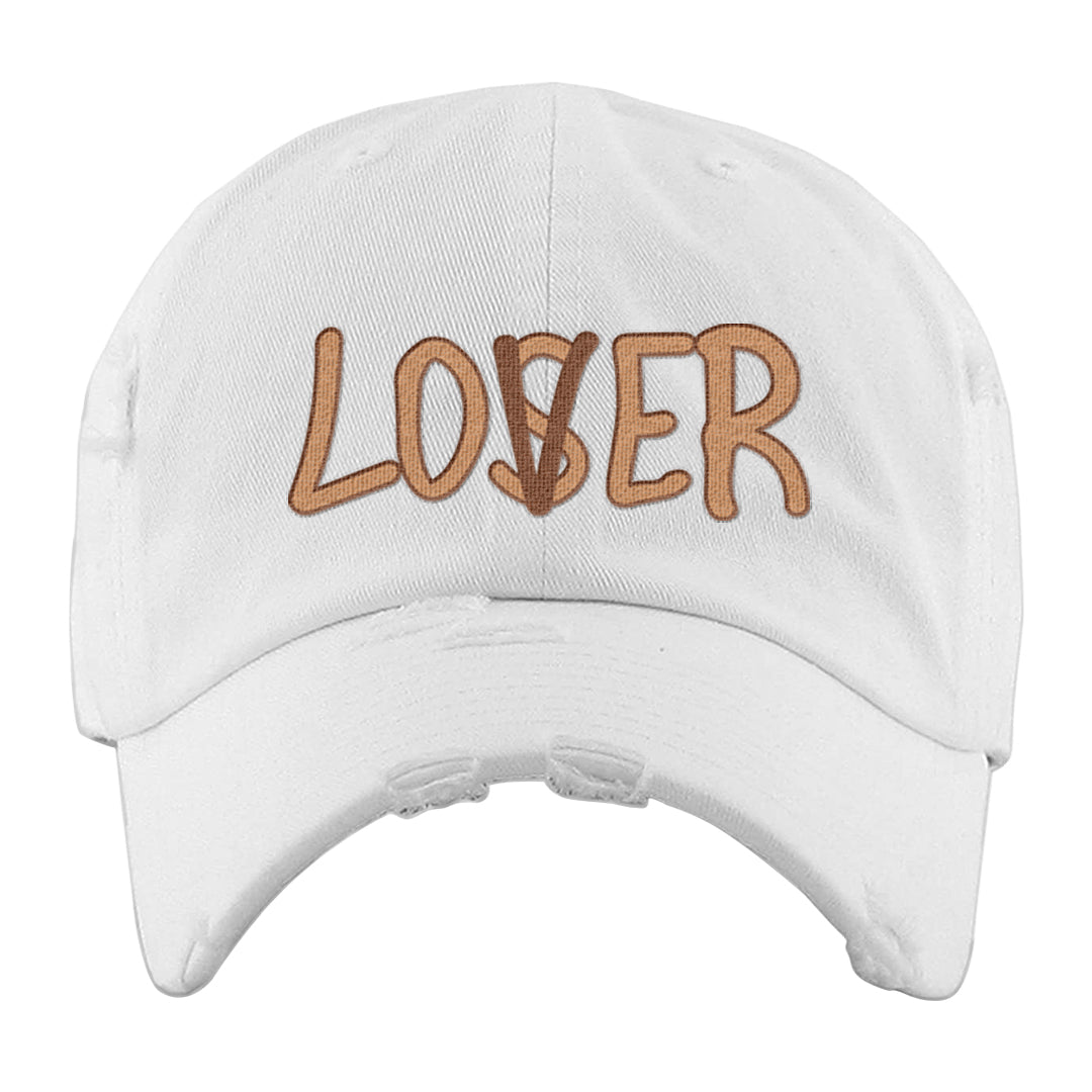 Medium Brown Low 1s Distressed Dad Hat | Lover, White