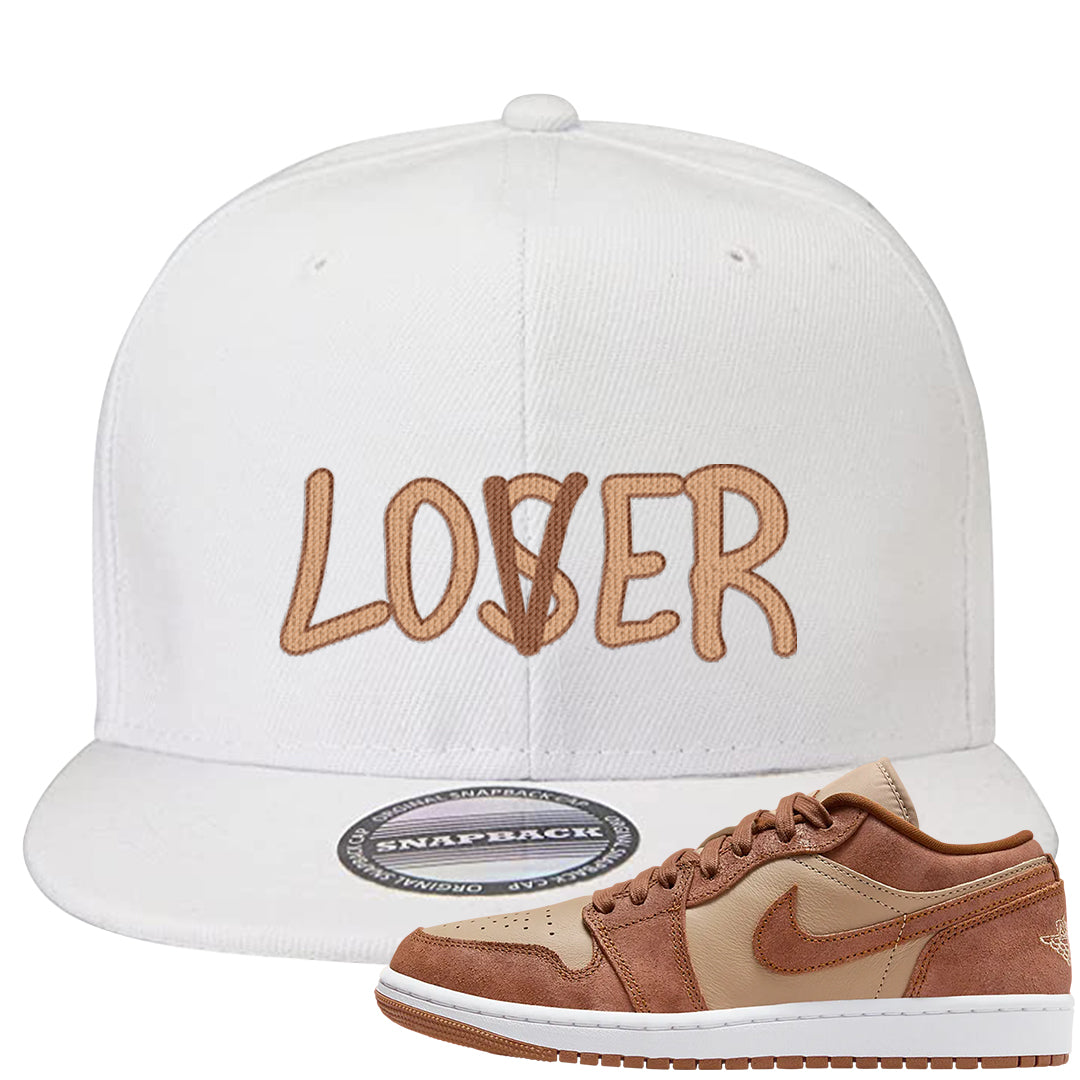 Medium Brown Low 1s Snapback Hat | Lover, White