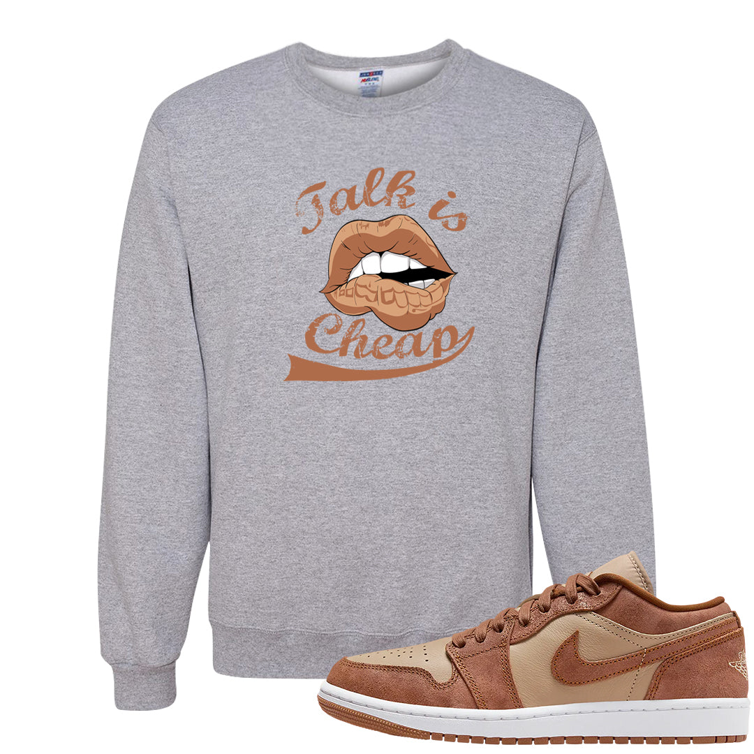 Medium Brown Low 1s Crewneck Sweatshirt | Talk Lips, Ash