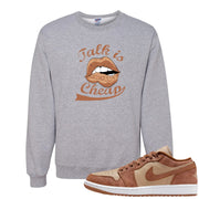 Medium Brown Low 1s Crewneck Sweatshirt | Talk Lips, Ash