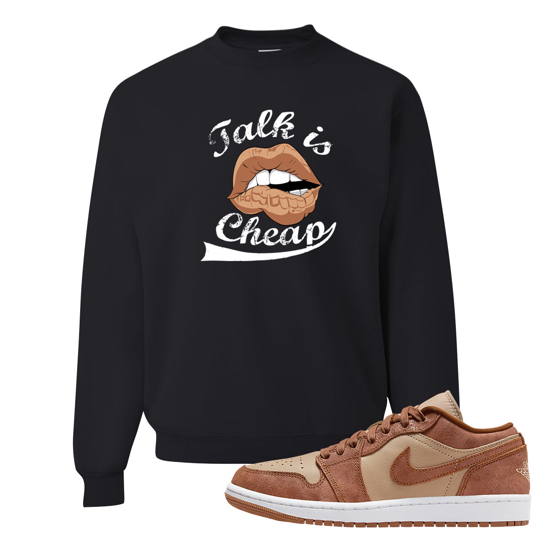 Medium Brown Low 1s Crewneck Sweatshirt | Talk Lips, Black