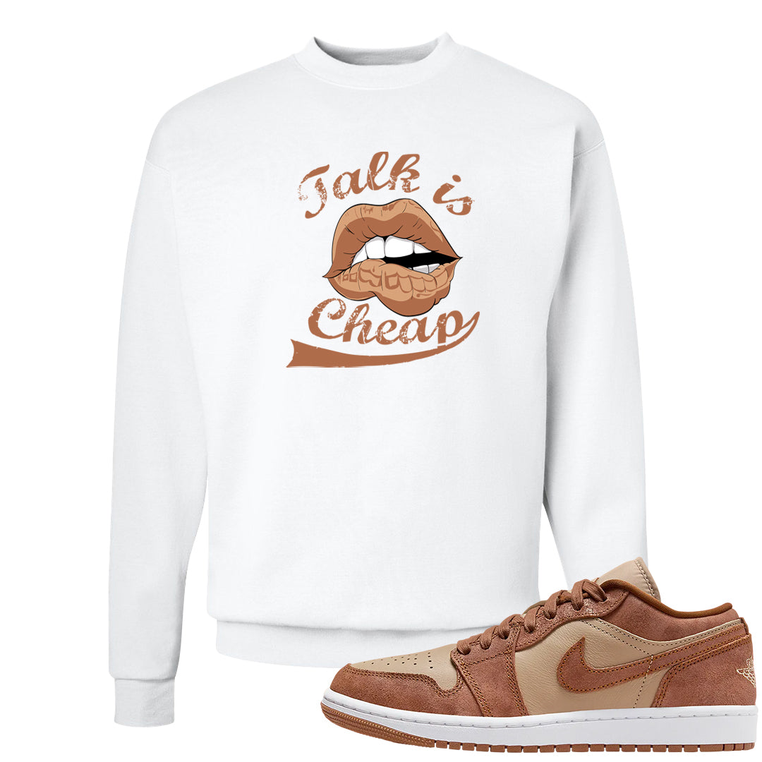 Medium Brown Low 1s Crewneck Sweatshirt | Talk Lips, White