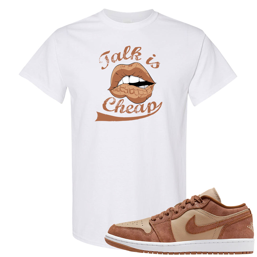 Medium Brown Low 1s T Shirt | Talk Lips, White