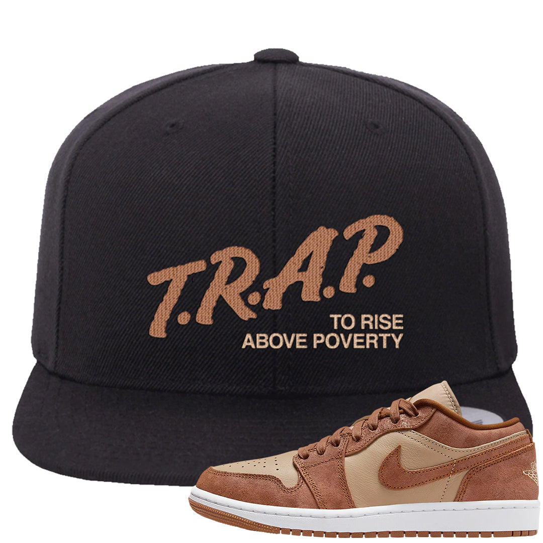 Medium Brown Low 1s Snapback Hat | Trap To Rise Above Poverty, Black