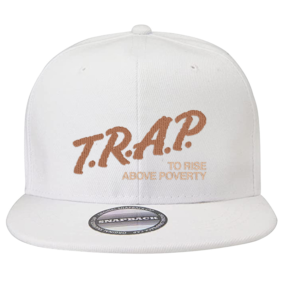 Medium Brown Low 1s Snapback Hat | Trap To Rise Above Poverty, White