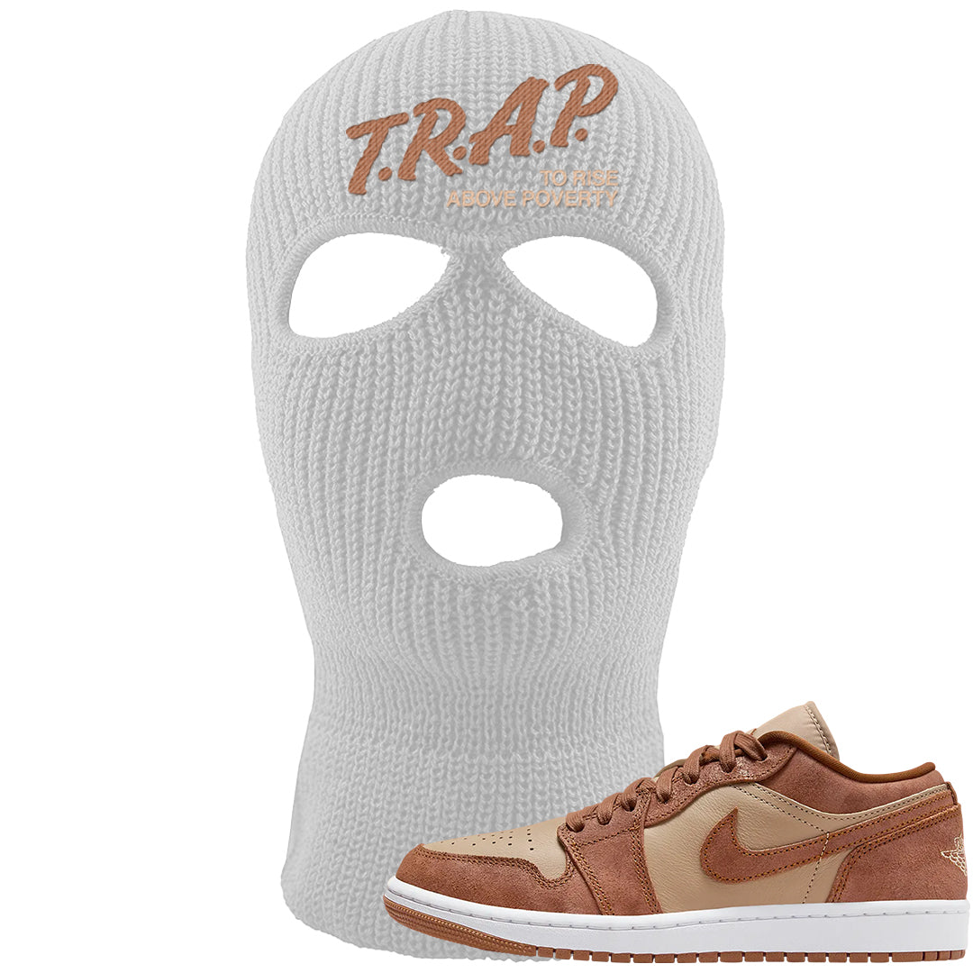 Medium Brown Low 1s Ski Mask | Trap To Rise Above Poverty, White
