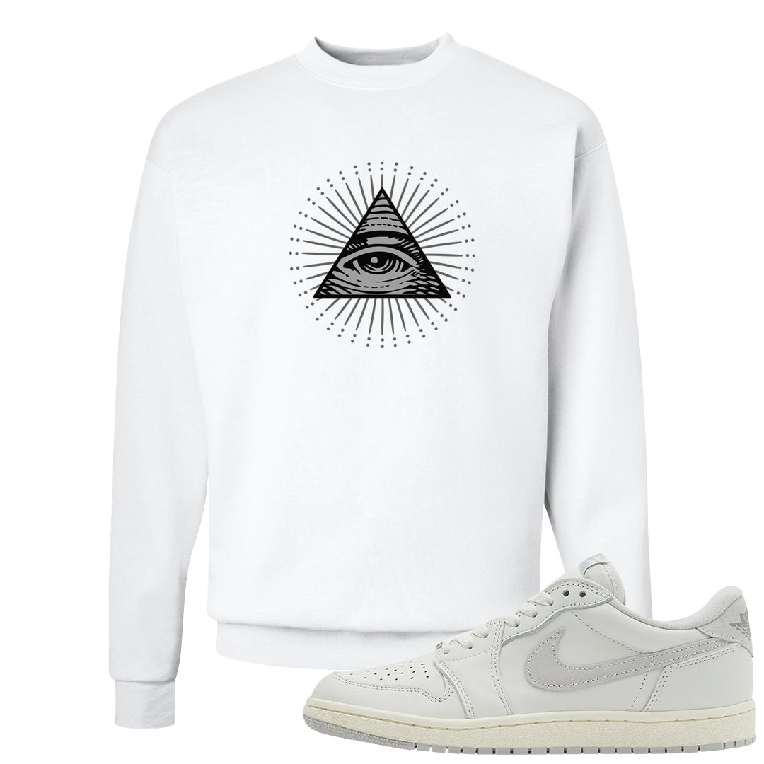 Neutral Grey Low 1s Crewneck Sweatshirt | All Seeing Eye, White