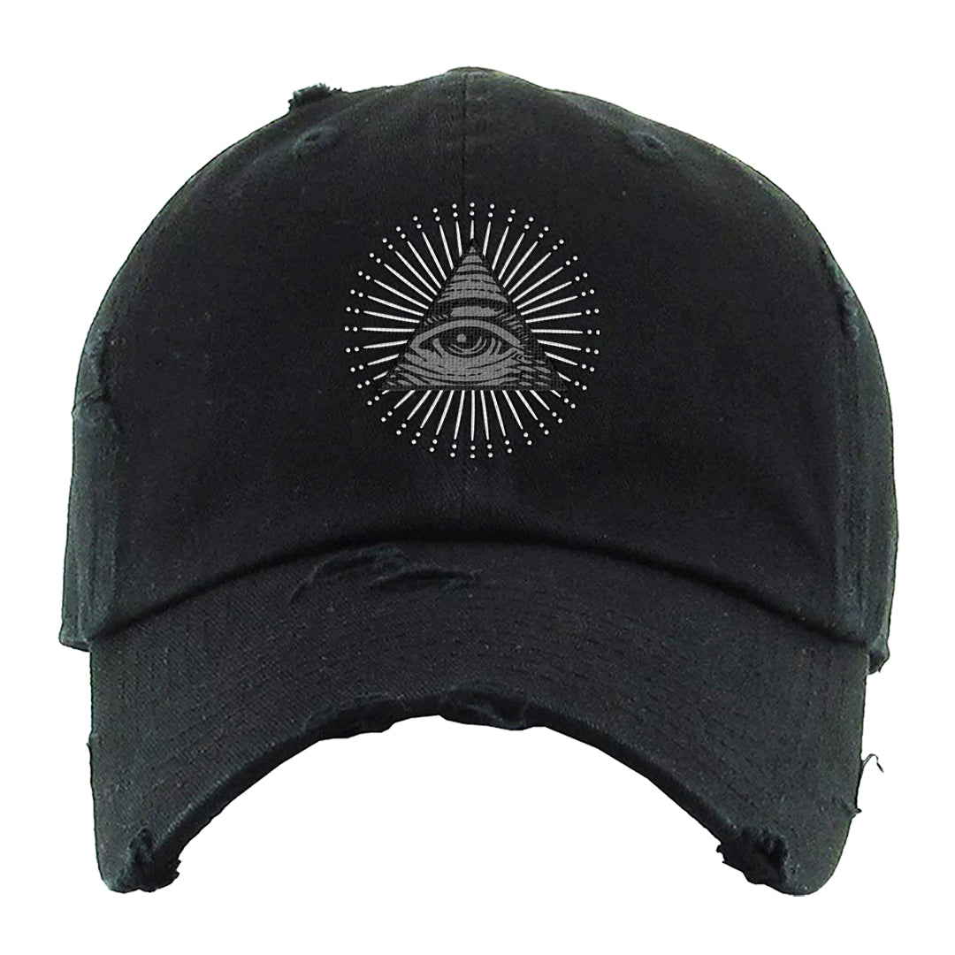 Neutral Grey Low 1s Distressed Dad Hat | All Seeing Eye, Black