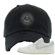 Neutral Grey Low 1s Distressed Dad Hat | All Seeing Eye, Black