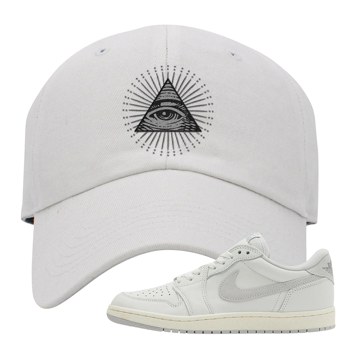 Neutral Grey Low 1s Dad Hat | All Seeing Eye, White