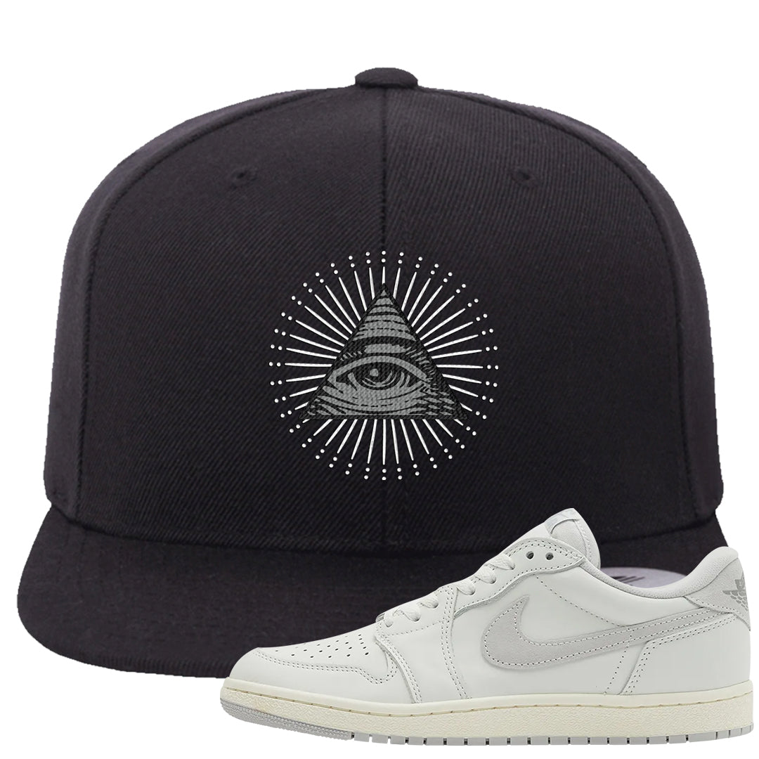 Neutral Grey Low 1s Snapback Hat | All Seeing Eye, Black