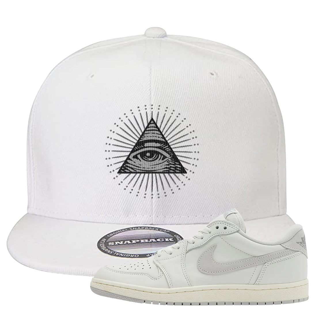 Neutral Grey Low 1s Snapback Hat | All Seeing Eye, White