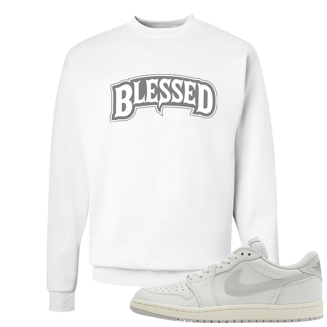 Neutral Grey Low 1s Crewneck Sweatshirt | Blessed Arch, White