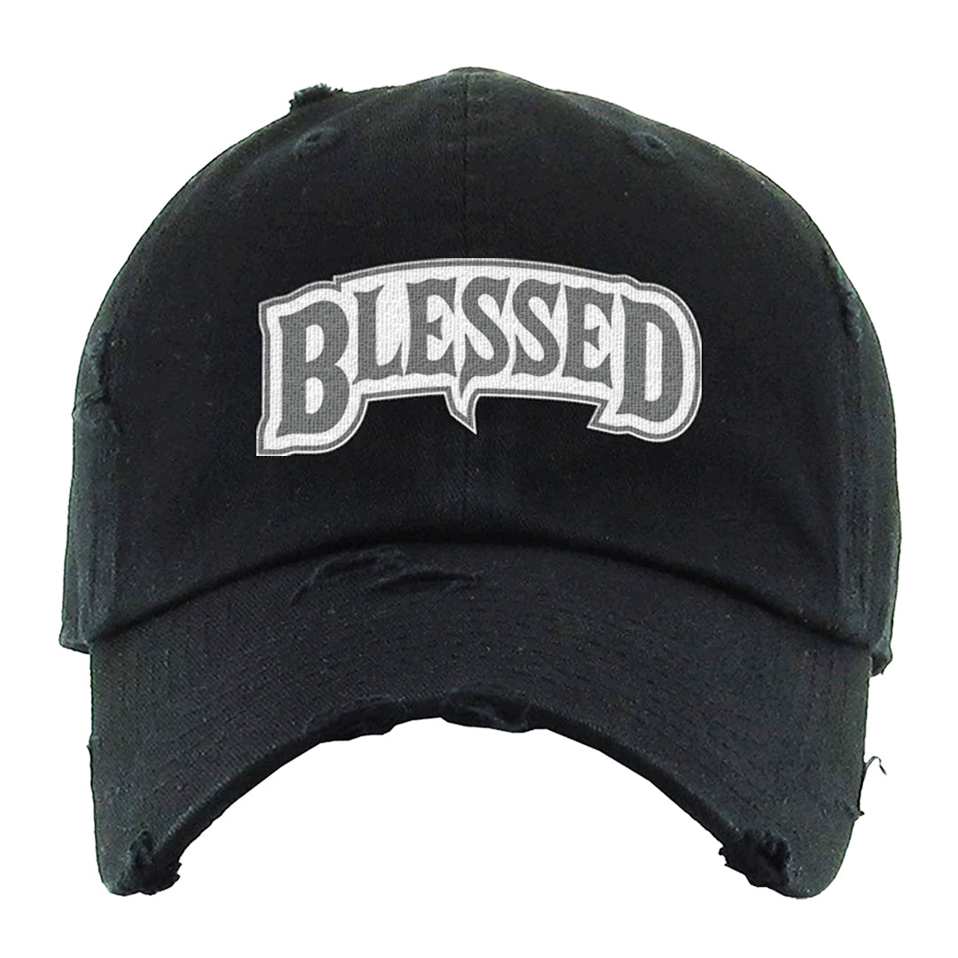 Neutral Grey Low 1s Distressed Dad Hat | Blessed Arch, Black