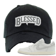 Neutral Grey Low 1s Distressed Dad Hat | Blessed Arch, Black