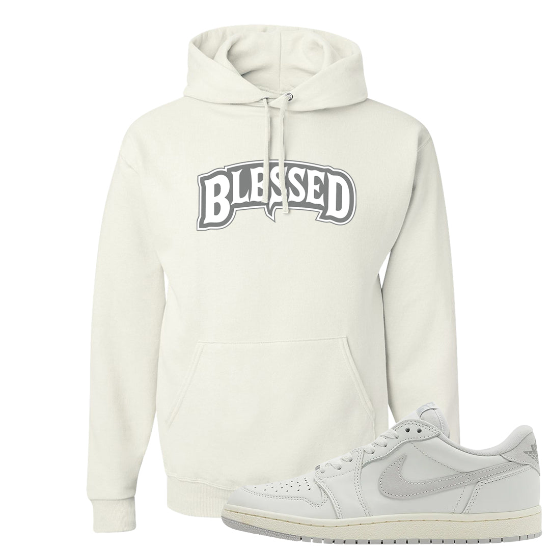 Neutral Grey Low 1s Hoodie | Blessed Arch, White