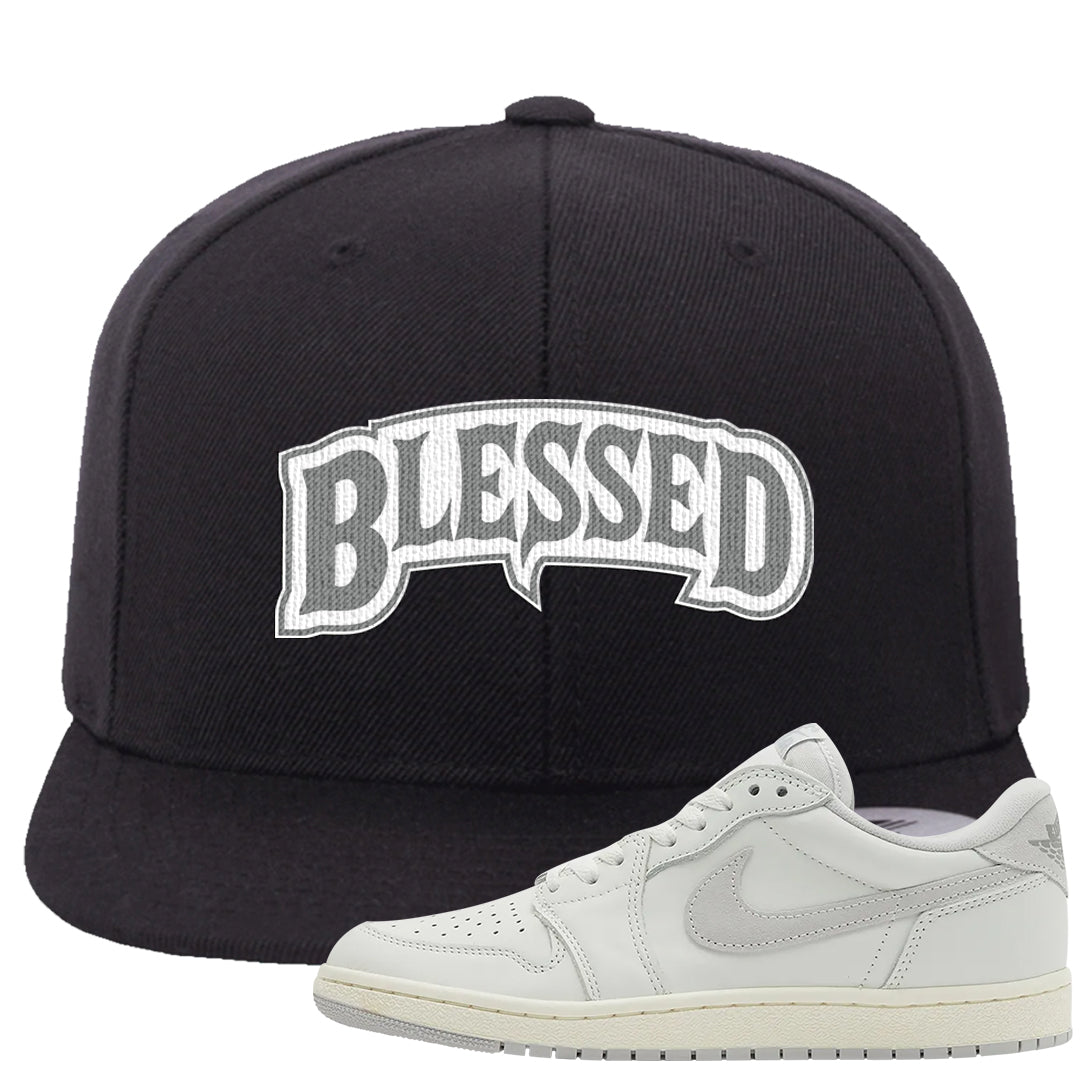 Neutral Grey Low 1s Snapback Hat | Blessed Arch, Black