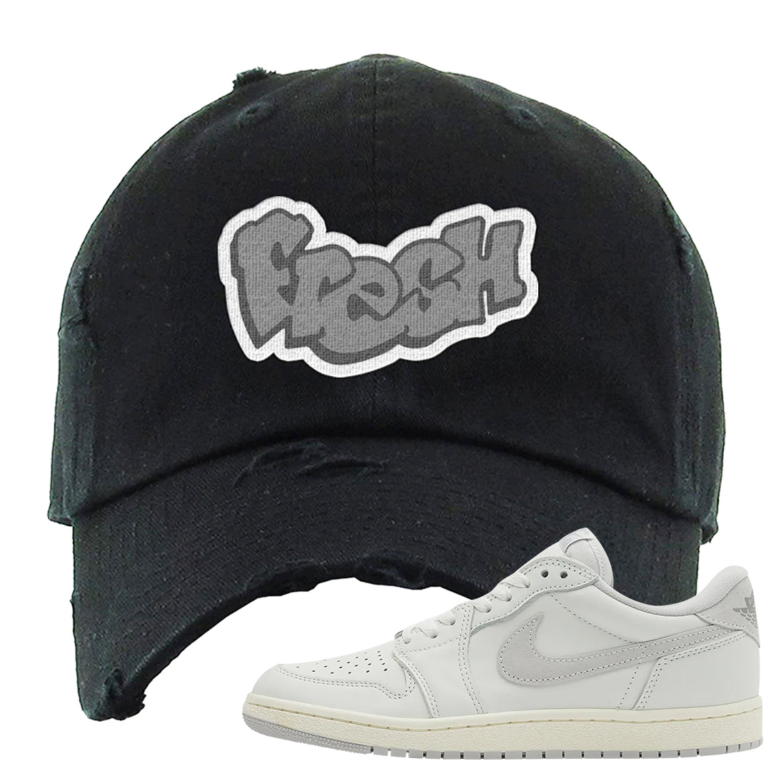 Neutral Grey Low 1s Distressed Dad Hat | Fresh, Black