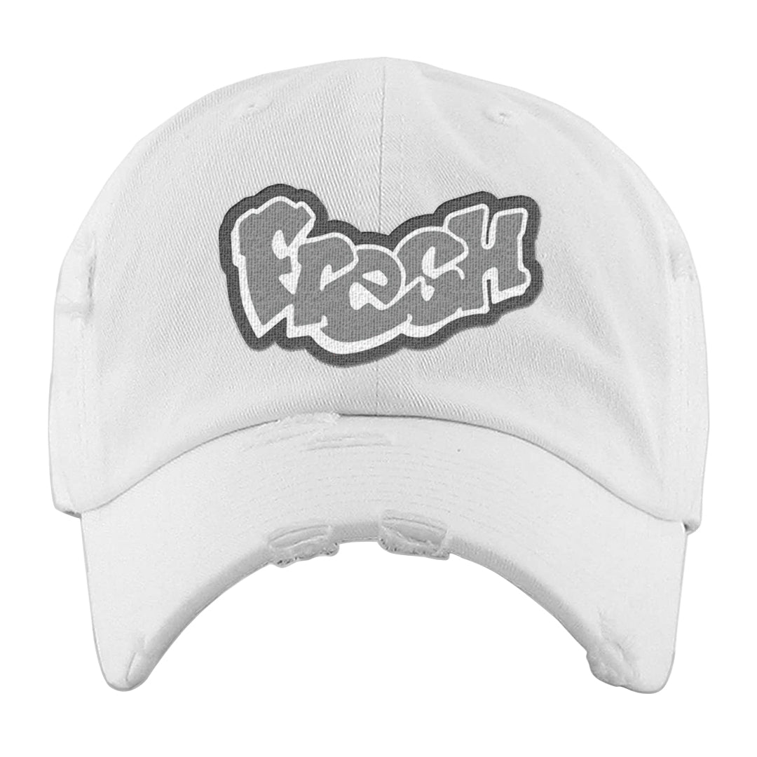 Neutral Grey Low 1s Distressed Dad Hat | Fresh, White