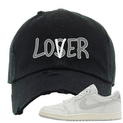 Neutral Grey Low 1s Distressed Dad Hat | Lover, Black