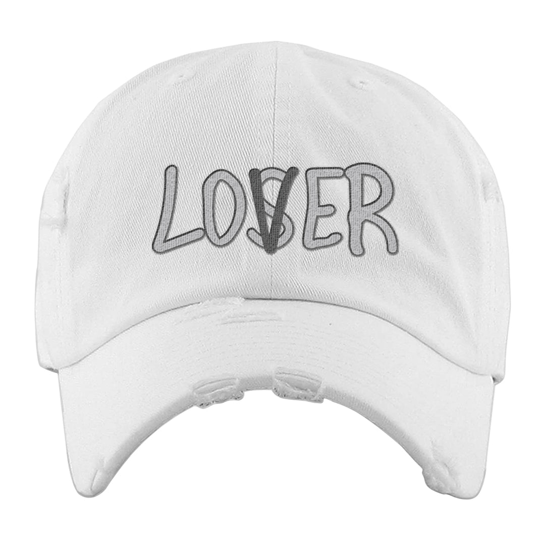 Neutral Grey Low 1s Distressed Dad Hat | Lover, White